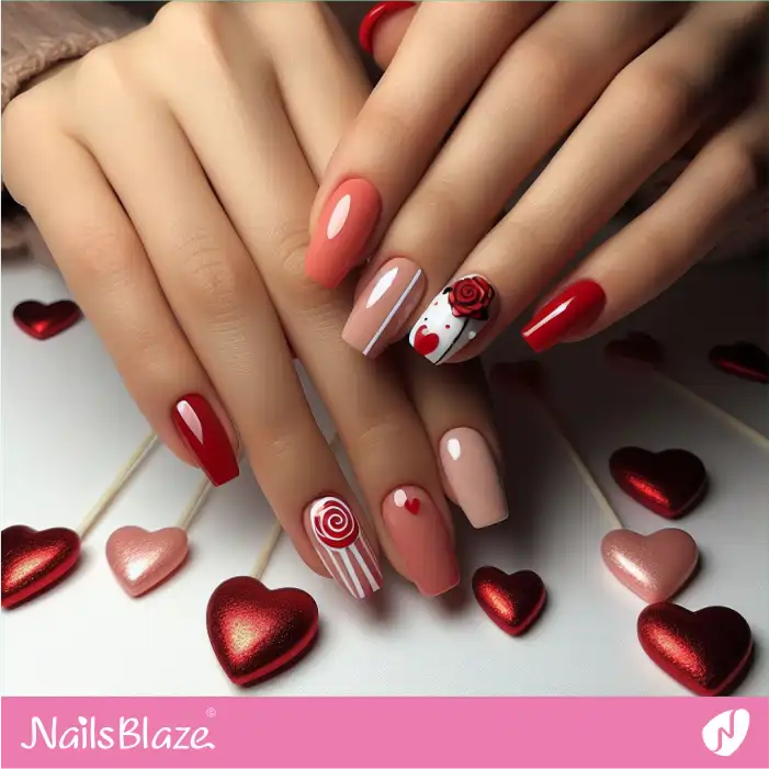 Short Lollipop and Candy Valentine Nail Art | Valentine Nails - NB2202
